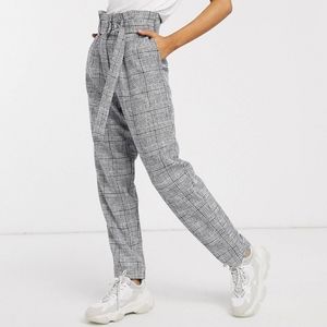 ASOS DESIGN Paperbag Check Pants with D Ring
